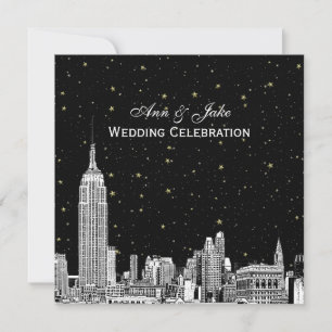 NYC Silhouet 01 Ets Sterren DIY BG Kleur SQ Trouw Kaart