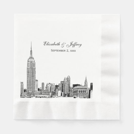 NYC Silhouet 01 Geëtst DIY Achtergrond Kleur Bruil Servetten (Voorkant)