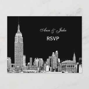 NYC Silhouet 01 Gegraveerd DIY BG Kleur RSVP 1 Uitnodiging Briefkaart