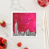NYC Silhouet 01 Gegraveerd Heet Roze Rood Hart Servetten (Insitu)