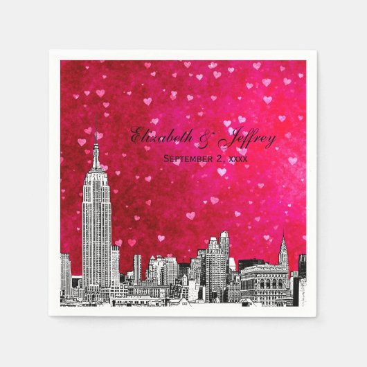 NYC Silhouet 01 Gegraveerd Heet Roze Rood Hart Servetten (Voorkant)