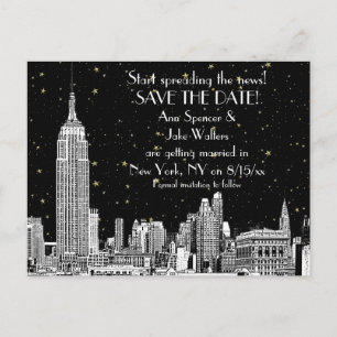 NYC Silhouet 01 Gegraveerde DIY BG Sterren Save th Aankondigingskaart