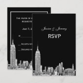 NYC Silhouet 01 Gegraveerde RSVP #2 Kaartje (Voorkant / Achterkant)