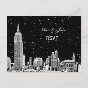 NYC Silhouet 01 Gegraveerde Sterren Wit RSVP 1 Uitnodiging Briefkaart
