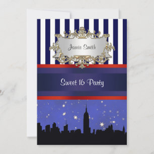 NYC Silhouet Blauw Sterrenhemel2 Blauw Wht Streep  Kaart