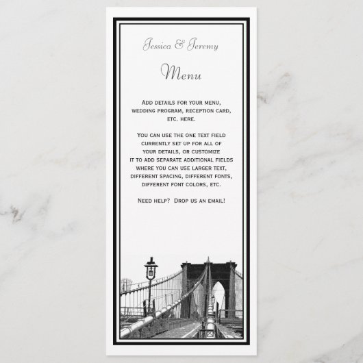 NYC Silhouet Brooklyn Bridge #2 Menu Receptie (Achterkant)