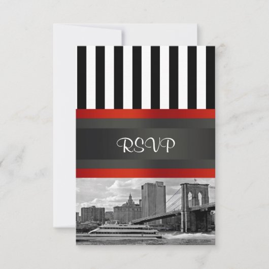 NYC Silhouet Brooklyn Bridge Boot Uitnodigingsset RSVP Kaartje (Voorkant)