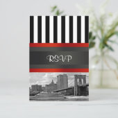 NYC Silhouet Brooklyn Bridge Boot Uitnodigingsset RSVP Kaartje (Staand voorkant)