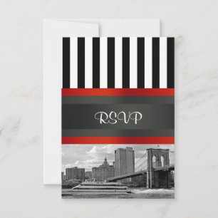 NYC Silhouet Brooklyn Bridge Boot Uitnodigingsset RSVP Kaartje