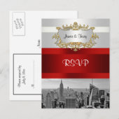 NYC Silhouet BW 05 Wit Rood RSVP Kaart (Voorkant / Achterkant)