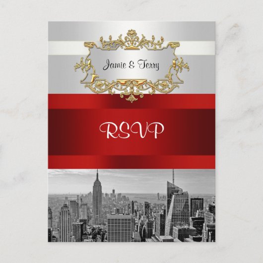 NYC Silhouet BW 05 Wit Rood RSVP Kaart (Voorkant)