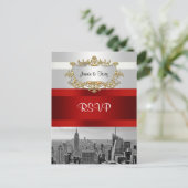NYC Silhouet BW 05 Wit Rood RSVP Kaart (Staand voorkant)