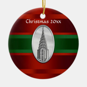 NYC Silhouet: Chrysler Building Kerstmis #3 Keramisch Ornament