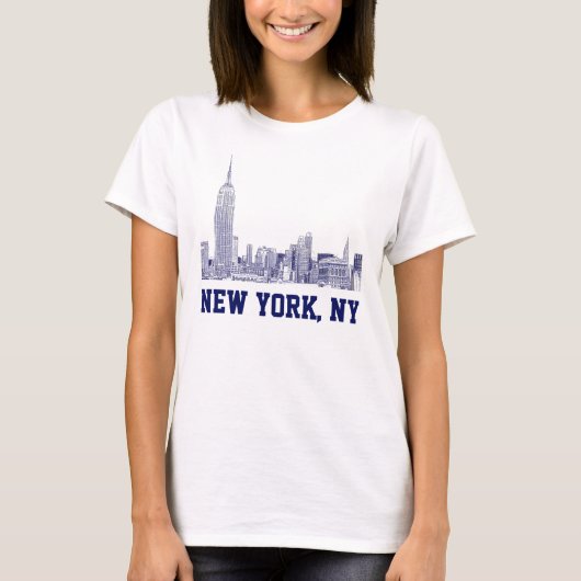 NYC Silhouet Gegraveerd 01 Blauw T-shirt (Voorkant)