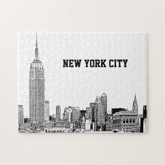 NYC Silhouet Gegraveerd 01 Legpuzzel (Horizontaal)