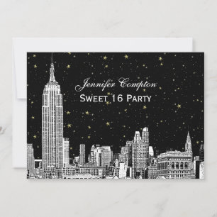 NYC Silhouet Gegraveerd Sterren DIY BG Kleur Sweet Kaart