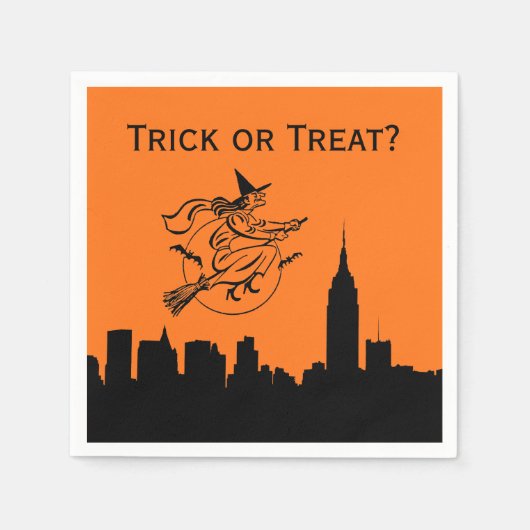NYC Silhouet Heks Halloween Vliegt Servetten (Voorkant)