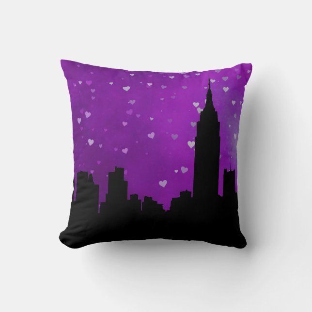 NYC Silhouet van de Skyline, ESB #1 Paarse Hart Kussen (Voorkant)