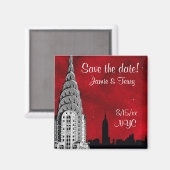 NYC Silhouet van de Skyline Rode Ster Save Date Ma Magneet (Voorkant / Achterkant)