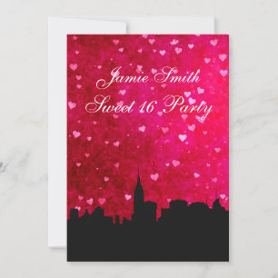 NYC Silhouet van de Skyline Roze Rood Hrt Sweet 16 Kaart