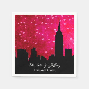 NYC Silhouet van de Stad Hot Roze Rood Hart Servet
