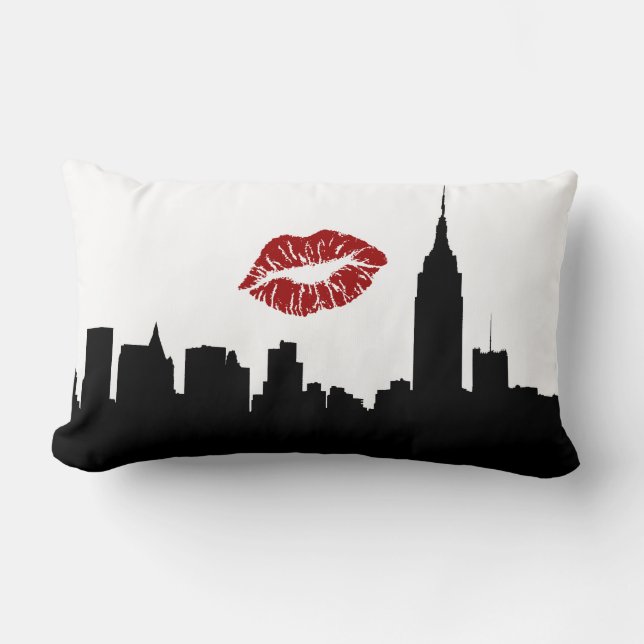 NYC Silhouet van de Stadsskyline, ESB #1 Rode Lipp Kussen (Voorkant)
