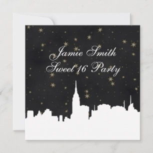 NYC Silhouet Witte Zwarte Gouden Ster Sweet 16 Kaart