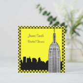 NYC Silhouette2 Gegraveerd ESB Geruit Taxi Bruidsd Kaart (Staand voorkant)