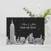 NYC Silhouette 01 Etch DIY BG Kleur Save the Date (Staand voorkant)
