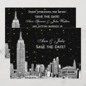 NYC Silhouette 01 Etch DIY BG Kleur Save the Date (Voorkant / Achterkant)