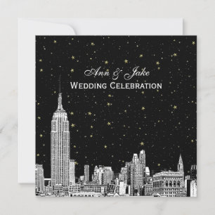 NYC Silhouette 01 Ets Sterren DIY BG Kleur SQ Trou Kaart