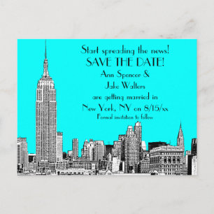 NYC Silhouette 01 Geëtst DIY BG Kleur Save the Dat Aankondigingskaart