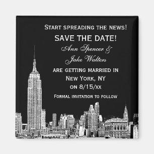 NYC Silhouette 01 Geëtst DIY BG Kleur Save the Dat Magneet