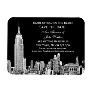 NYC Silhouette 01 Geëtst DIY BG Kleur Save the Dat Magneet
