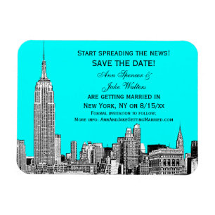 NYC Silhouette 01 Geëtst DIY BG Kleur Save the Dat Magneet