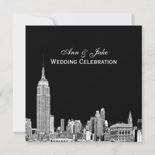 NYC Silhouette 01 Geëtst DIY BG Kleur SQ Bruiloft Kaart