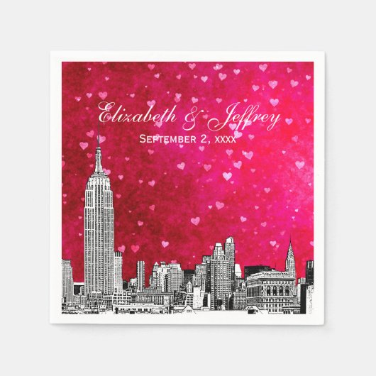 NYC Silhouette 01 Gegraveerd Heet Roze Rood Hart Servetten (Voorkant)