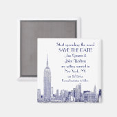 NYC Silhouette 01 Gegraveerd Save the Date Blauw Magneet (Voorkant / Achterkant)