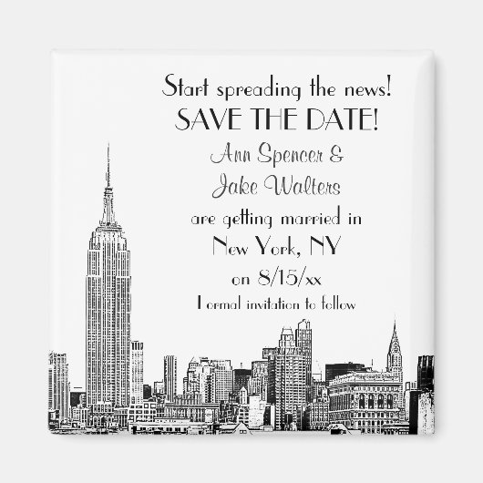 NYC Silhouette 01 Gegraveerd Save the Date Magneet (Voorkant)