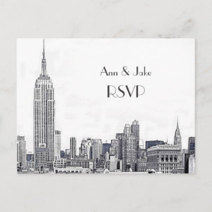 NYC Silhouette 01 Gegraveerd Wit RSVP 1 Uitnodiging Briefkaart