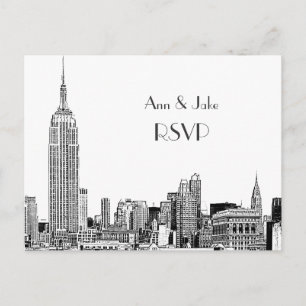 NYC Silhouette 01 Gegraveerd Wit RSVP 1 Uitnodiging Briefkaart