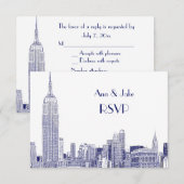 NYC Silhouette 01 Gegraveerd Wit RSVP #2 Blauw Kaartje (Voorkant / Achterkant)