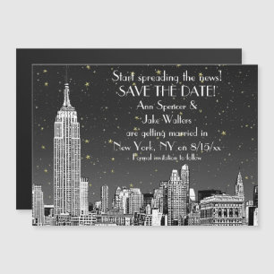 NYC Silhouette 01 Gegraveerd Zwart Sterrenhem Save Magnetische Uitnodiging