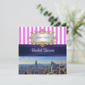 NYC Silhouette B2 Roze Witte Streep Bruidsdouche Kaart (Staand voorkant)