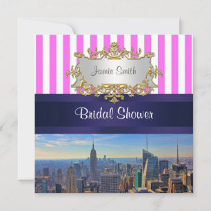 NYC Silhouette B2 Roze Witte Streep Bruidsdouche Kaart