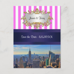 NYC Silhouette B2 Roze Witte Streep Save the Date Aankondigingskaart