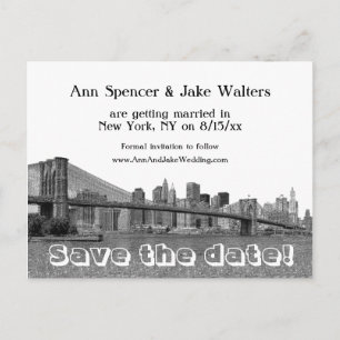 NYC Silhouette Bklyn Brug Gegraveerd Save the Date Aankondigingskaart