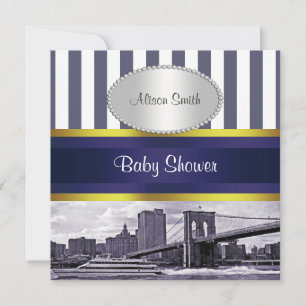 NYC Silhouette Brooklyn Bridge Blauw Witte Baby Sh Kaart
