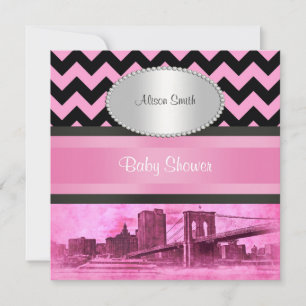 NYC Silhouette Brooklyn Bridge Boot 8P Baby Shower Kaart