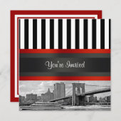 NYC Silhouette Brooklyn Bridge, Boot Feest Uitnodi Kaart (Voorkant / Achterkant)